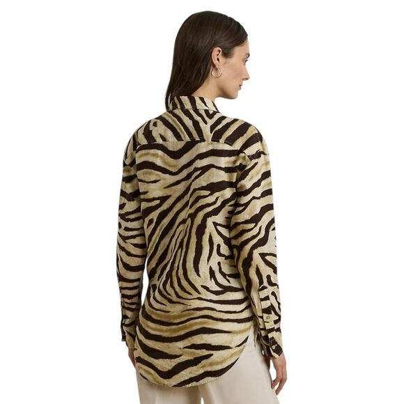 Lauren Ralph Lauren Linen Button Up Shirt Size S Zebra Print Long Sleeve Relaxed - Picture 2 of 11